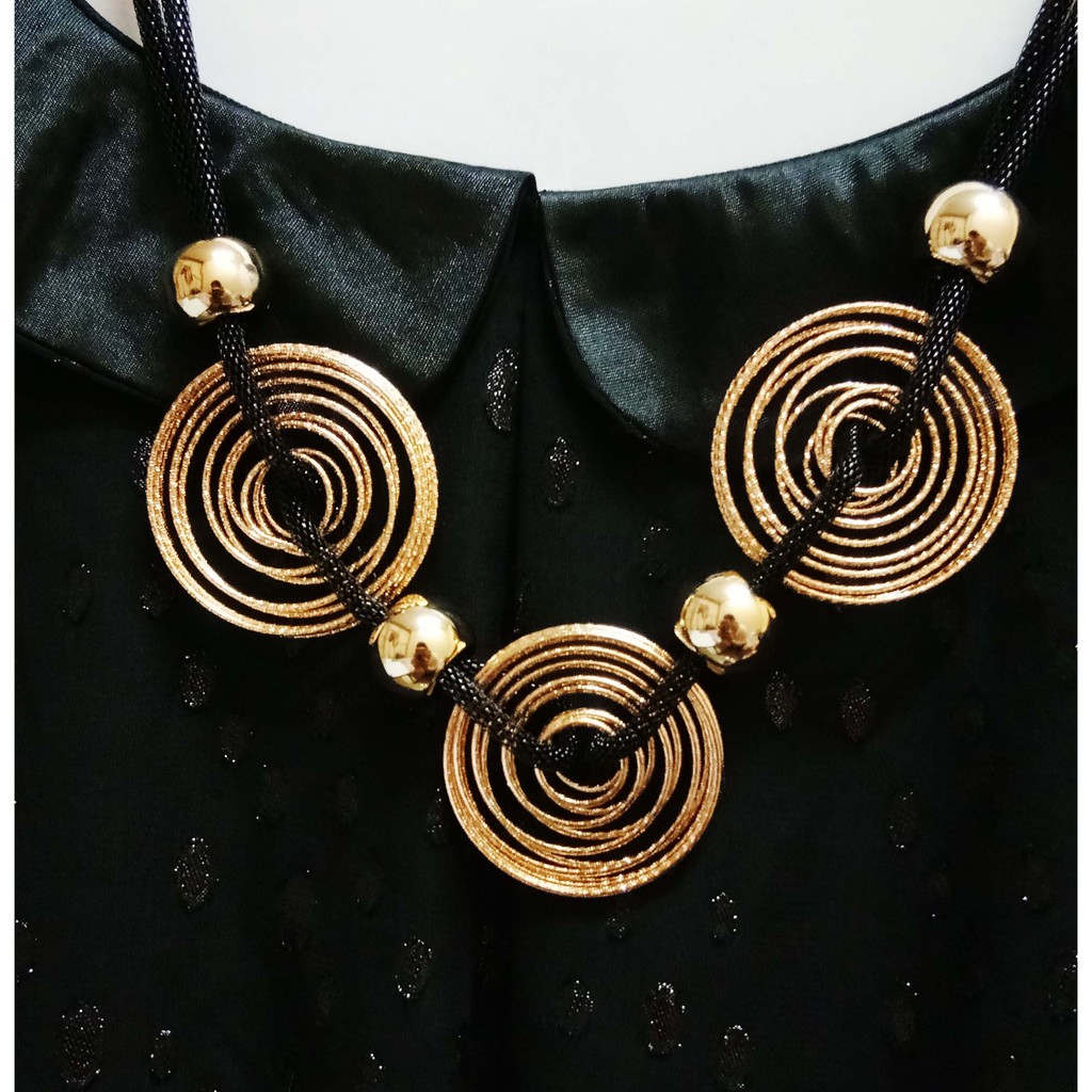 Kalung Aksesoris Fashion Wanita - Kalung Alloy Hitam Emas - Model Ring Tipe 601