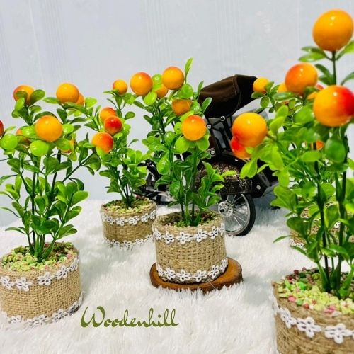 Hiasan Bunga Buah Jeruk Plastik Dengan Pot Goni