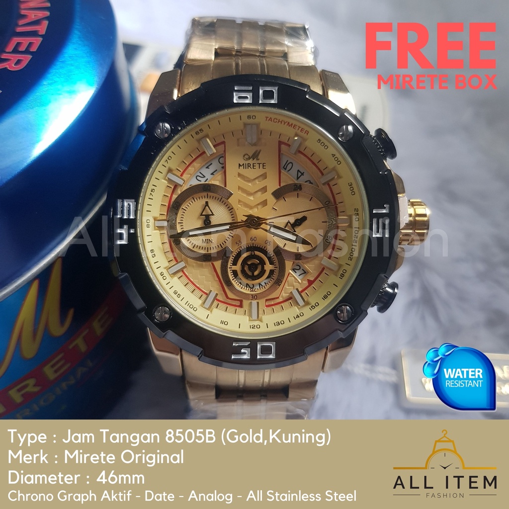 Jam Tangan Chrono Rantai MIRETE 8505B / Jam Tangan Pria Anti Air ORI / Arloji / Watches (FREE BOX)