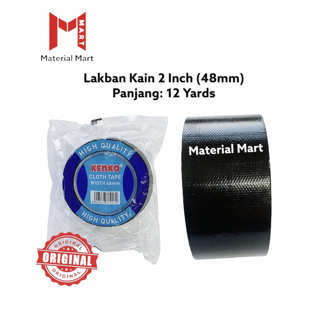 Lakban Kain Hitam 2 Inch | Black Cloth Tape 2inch | Isolasi Kain 48 mm | Material Mart