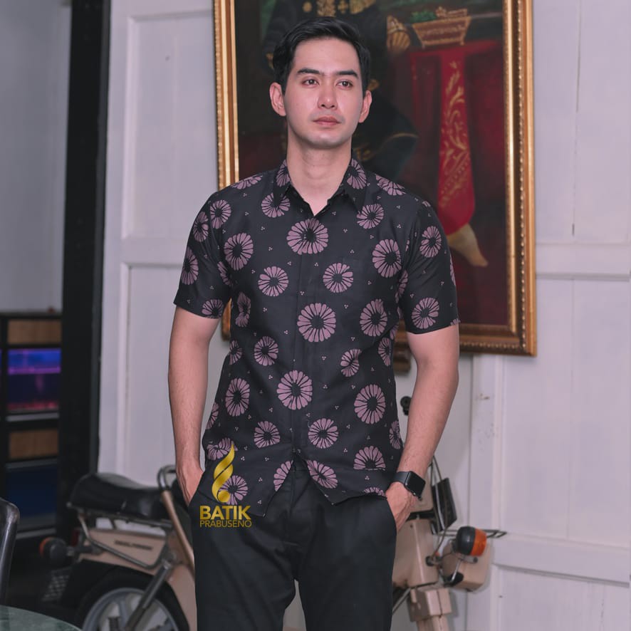 Batik Prabuseno Original Baju Atasan Pria Kemeja Slimfit Lengan Pendek Motif Asta Sibotama
