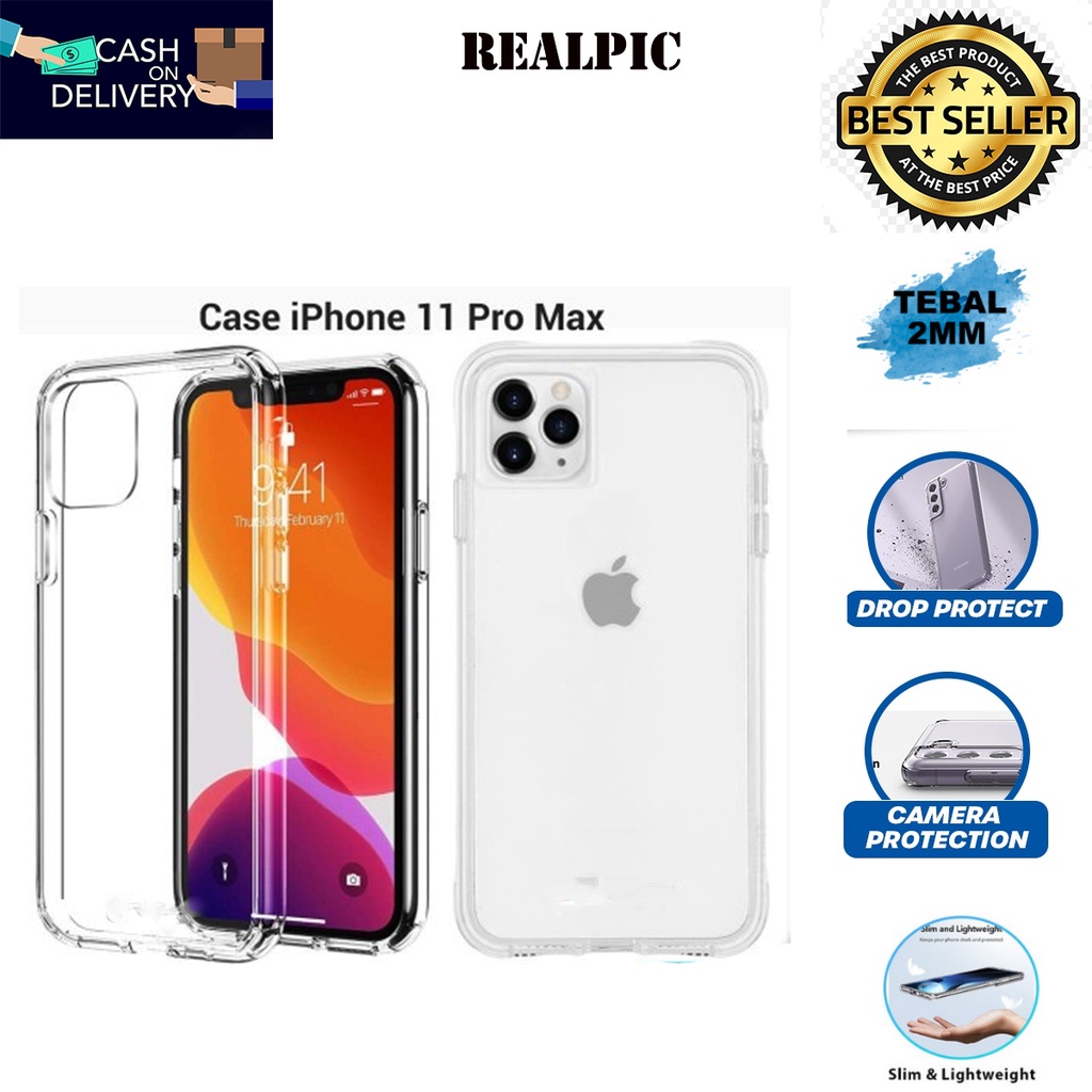 case iphone 11 pro max casing clear hd ketebalan 2mm bening transparan tpu premium softcase