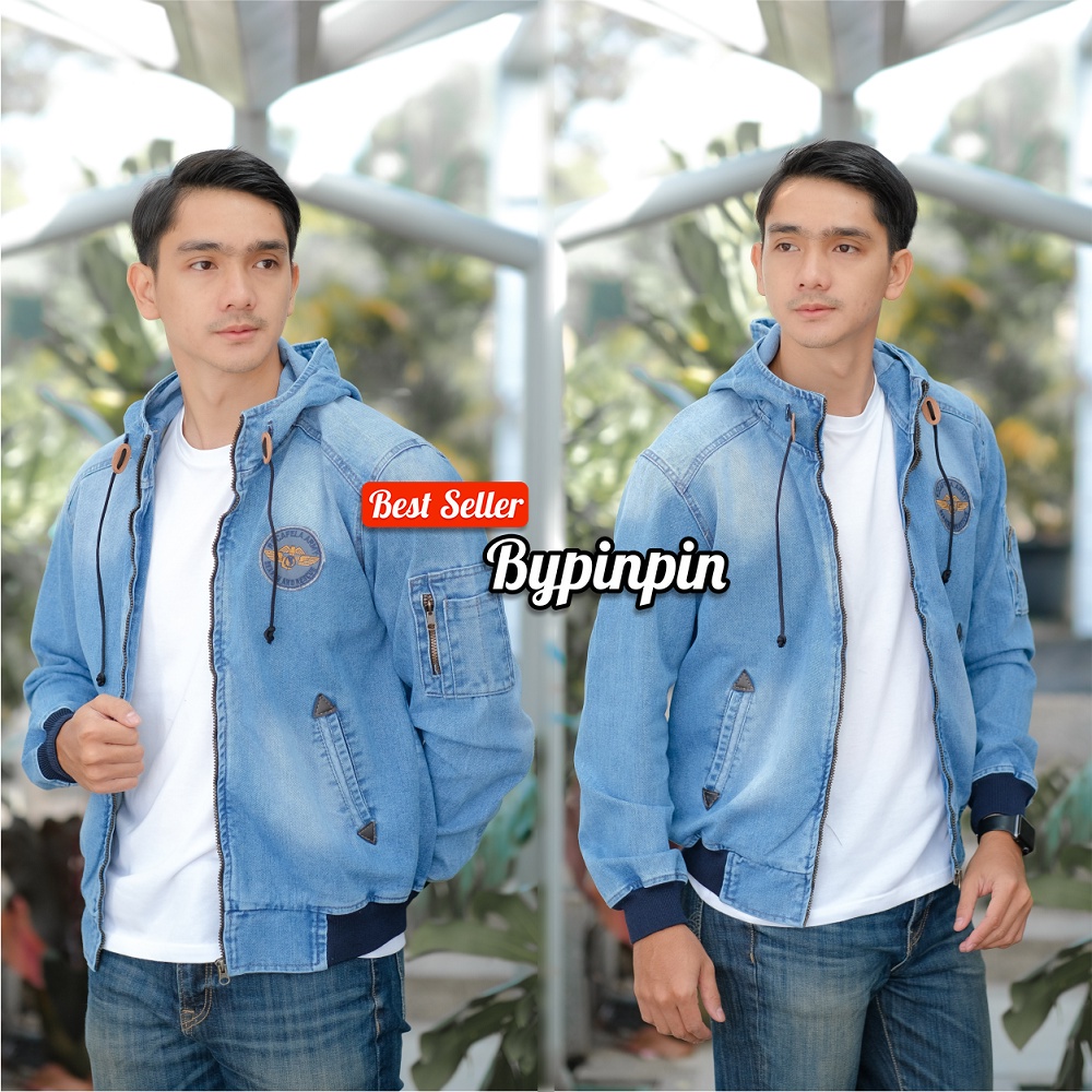 [SIAP KIRIM] JAKET JEANS PRIA KEREN TERBARU ROCAFELA TOPI / JAKET PRIA JEANS ROCAFELA HOODIE ORIGINAL / JAKET BOMBER JEANS PRIA