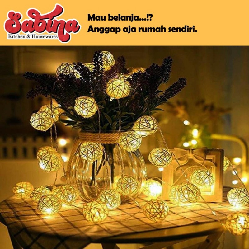 Lampu Hias Dekorasi Kamar Rumah Bola Rotan String Fairy 10 LED