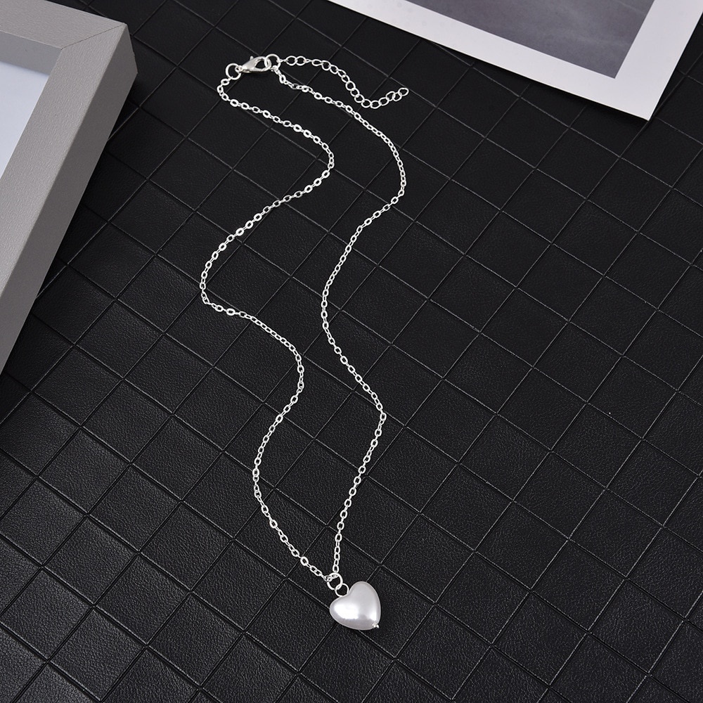 Fashion Sweet Girls Elegant Pearl Heart Pearl Necklace For Women Students Party Choker Jewelry Gifts