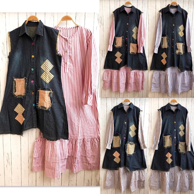 Gamis Katun Import Mix Rompi Jeans
