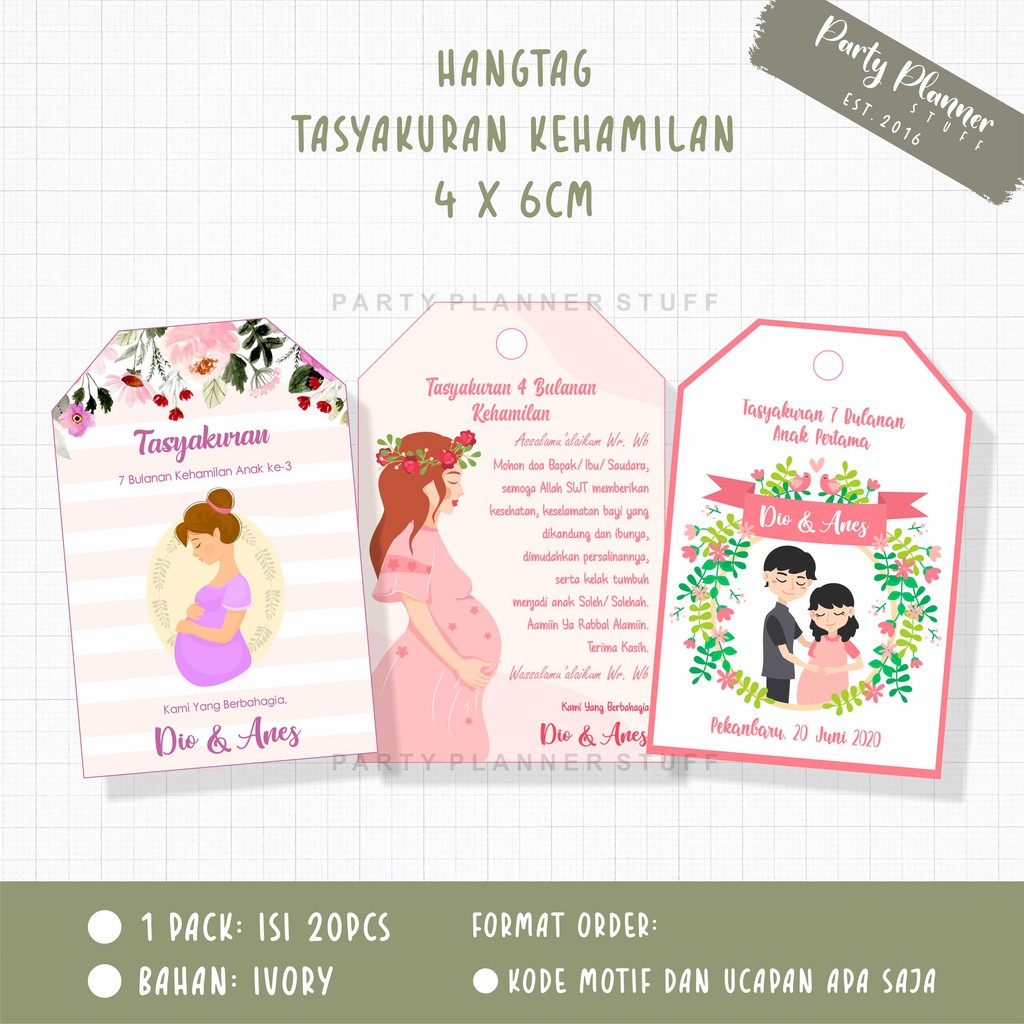 Kartu ucapan tasyakuran 4 bulanan kehamilan 7 bulanan tag souvenir tasyakuran kehamilan mom to be