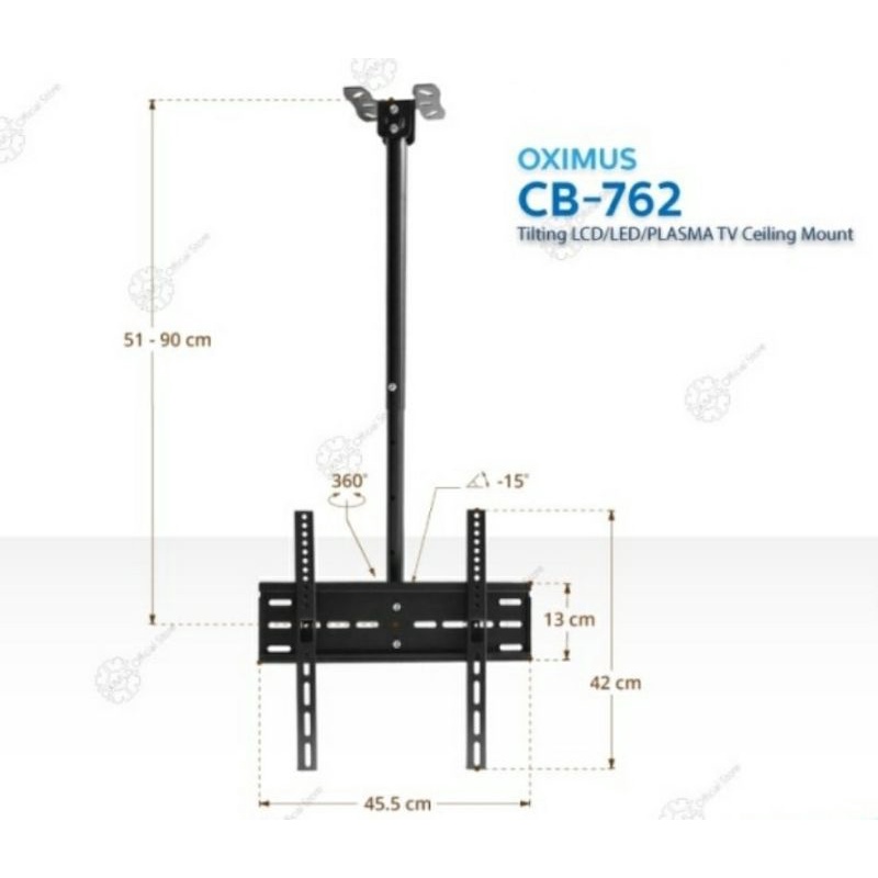 Bracket TV Ceiling Gantung Plafon Oximus CB762 26&quot;-55&quot; Tilt Swivel