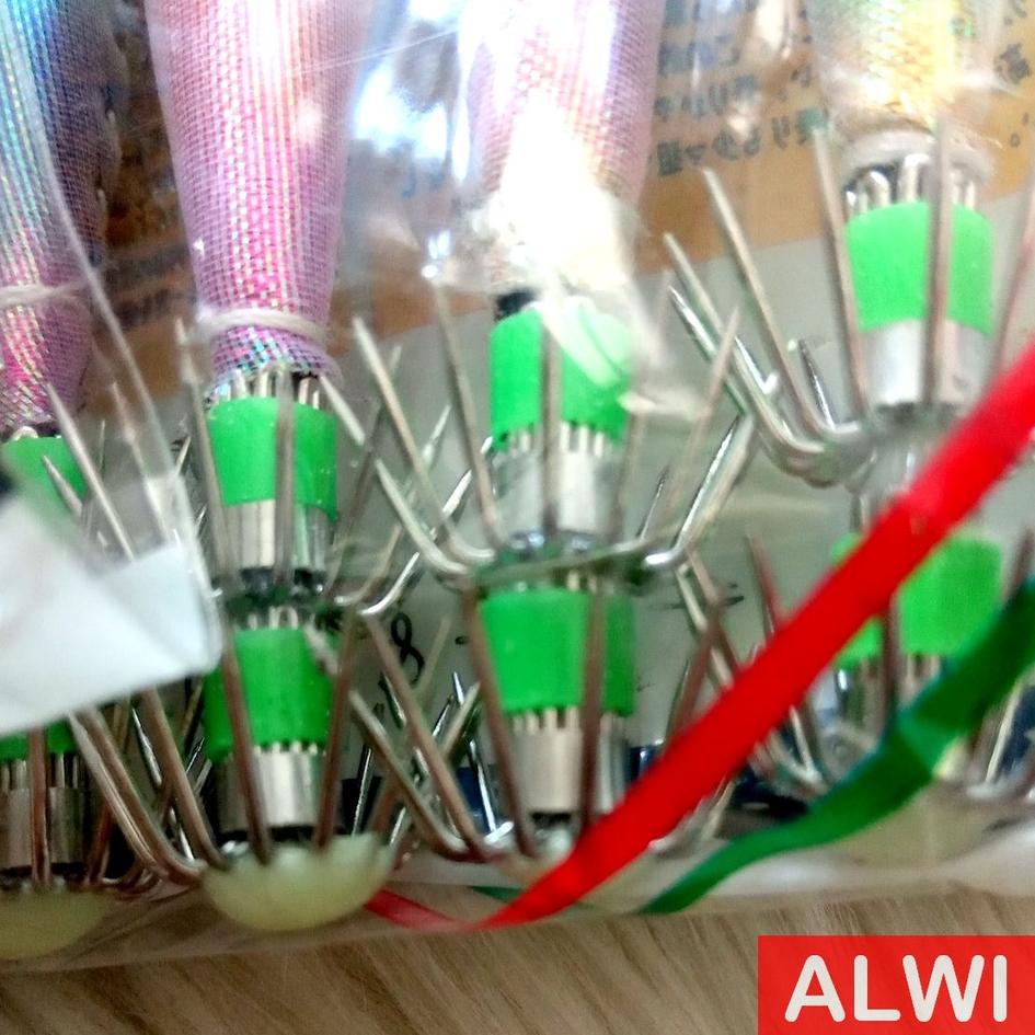 {SBB.02Jl22a} [ 5PCS ] Umpan Mancing Cumi / Sotong Apollo Kerlip / Kilap Merk Premium Hook / Seawood