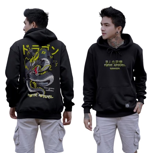 Sweater Pria Hoodie Black Dragon