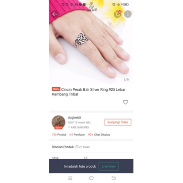 cincin perak Bali silver ring 925 kembang tribal prelove