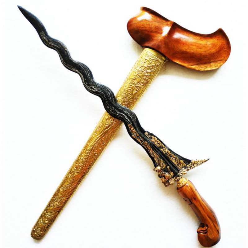Keris Singo Barong Luk 11 Kinatah Sepuh Emas Gagah