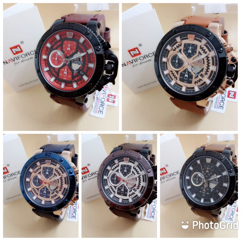 Jam tangan Naviforce 9159 Tali Kulit Original Pria