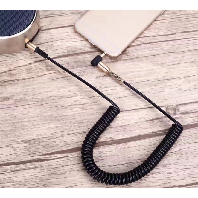 Kabel Aux HP Spiral Jack L 3.5mm Audio Handphone ke Speaker Dan Mobil