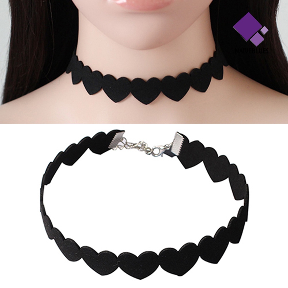 Kalung Choker Bahan Velvet Warna Hitam Aksen Hati Untuk Wanita