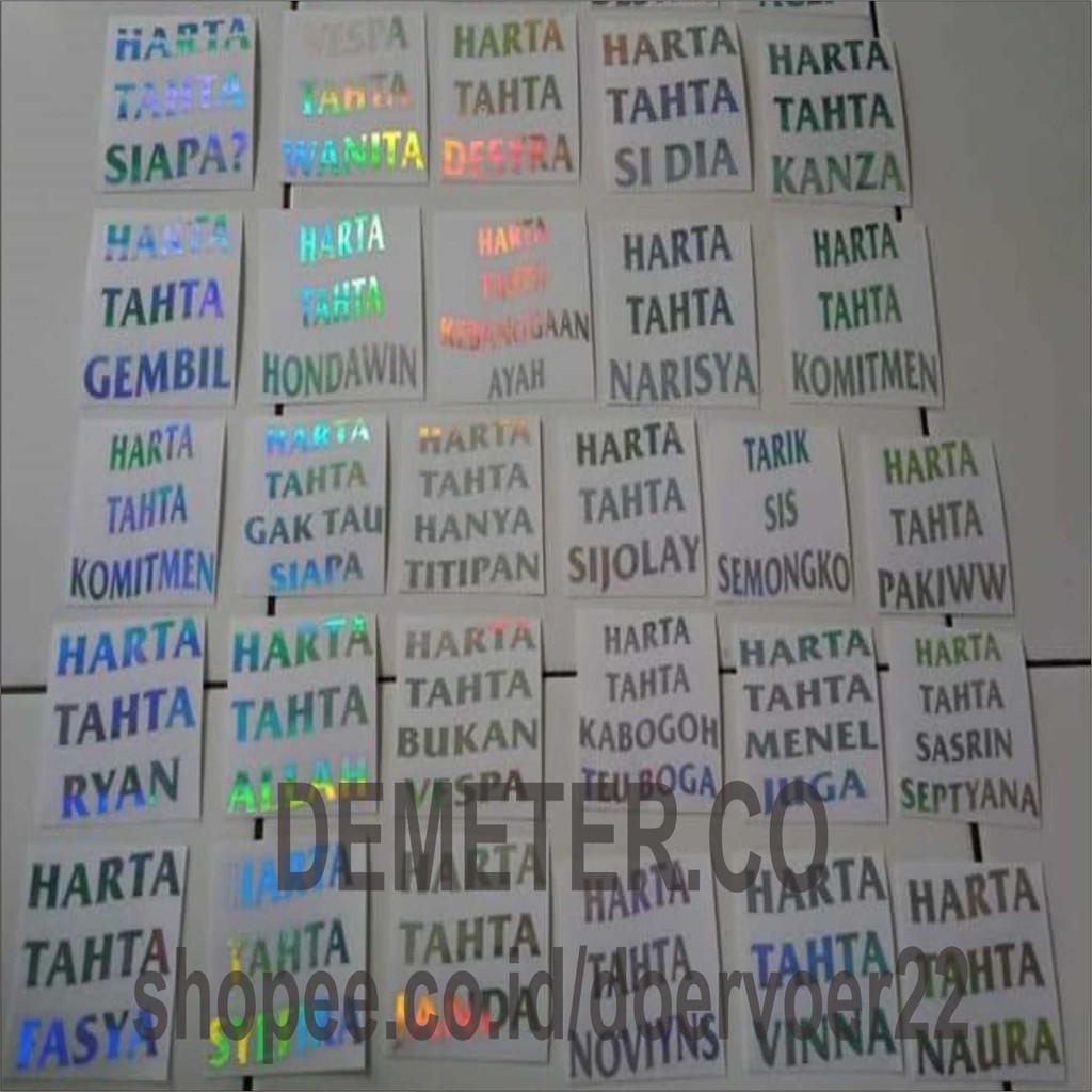 

STICKER NAMA CUSTOM WATERPROOF MURAH HOLOGRAM HARTA TAHTA - DEMETER