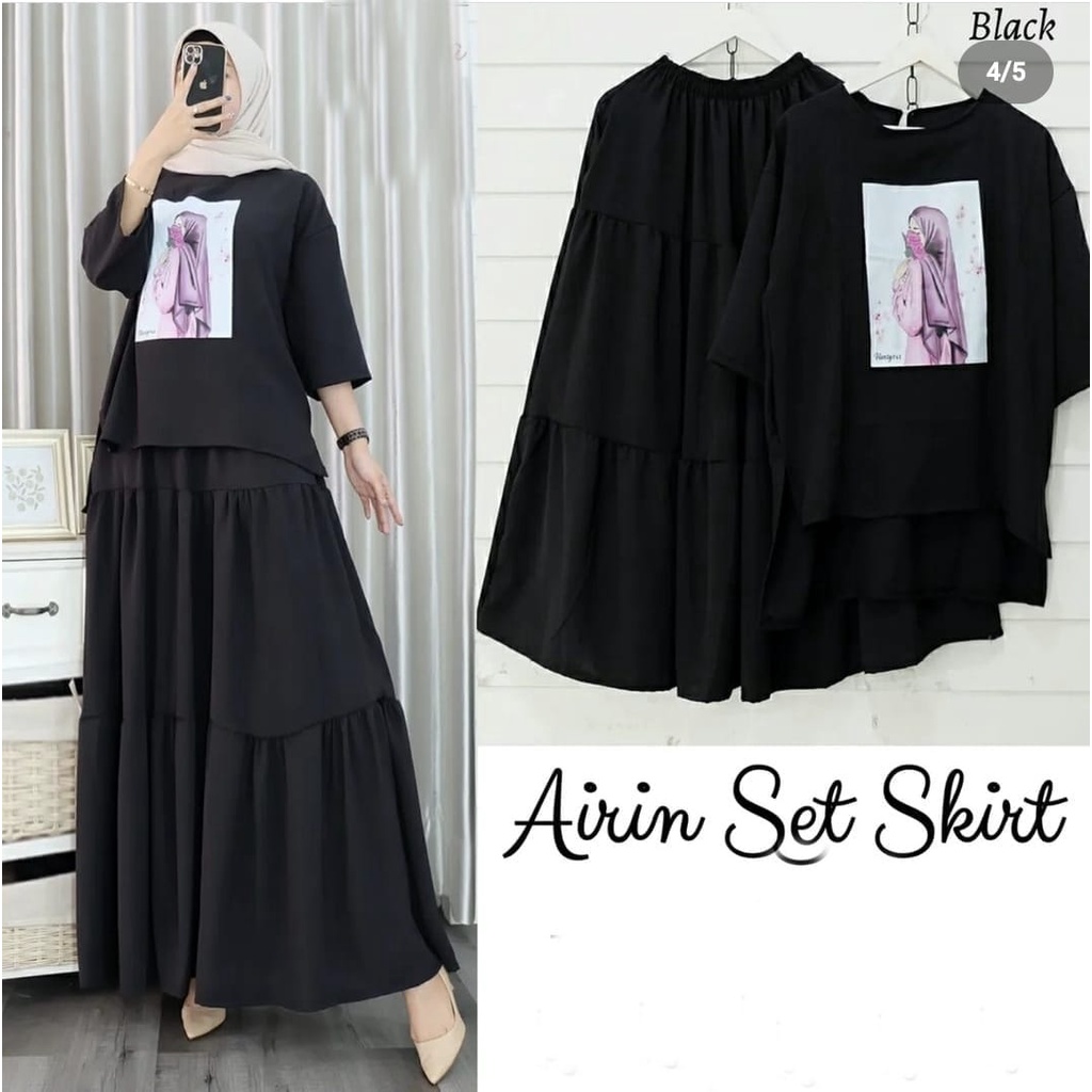 2 UKURAN L DAN XXL SET AIRIN FASHION PAKAIAN WANITA SETELAN ATASAN DAN ROK MOSCREPE MR