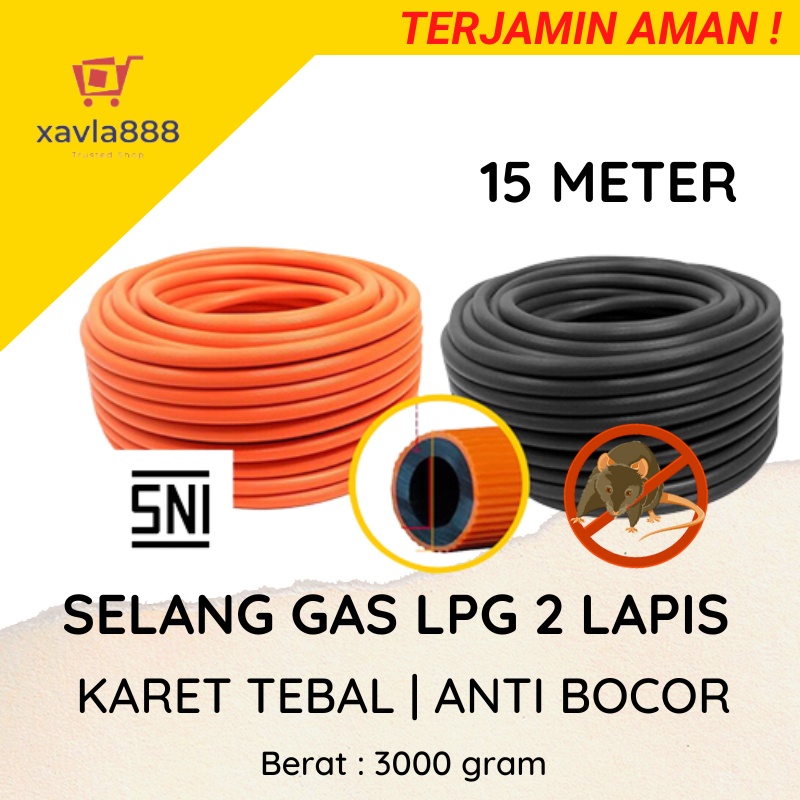 Selang Gas 15 Meter 2 Lapis Anti Gigitan Tikus Label SNI - Orange &amp; Hitam