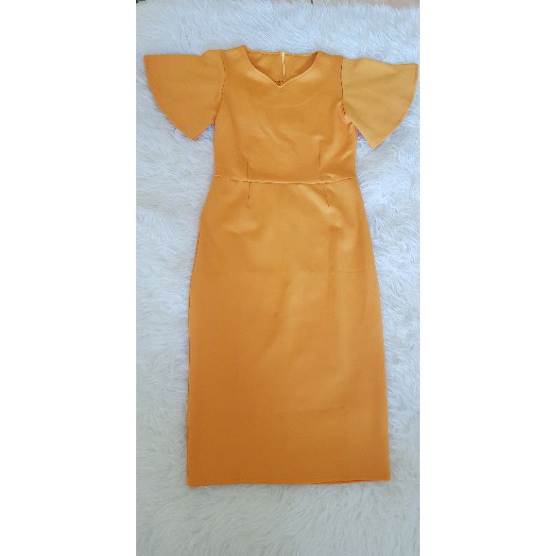 Sale dress bhn scuba tebal mustard