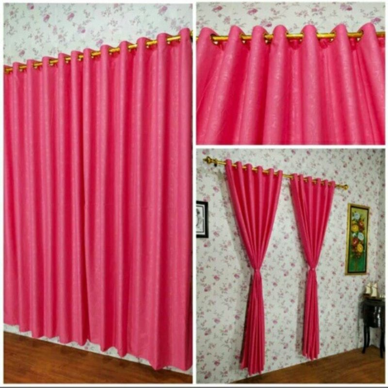 gorden jendela kamar tamu motif warna random model smokring elegan