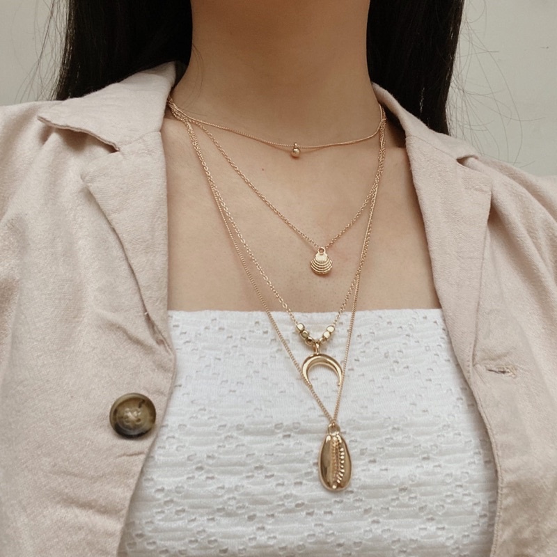 Kalung Rantai Layer / Kalung Aesthetic / Aksesoris Kalung Wanita Korea Necklace Impor