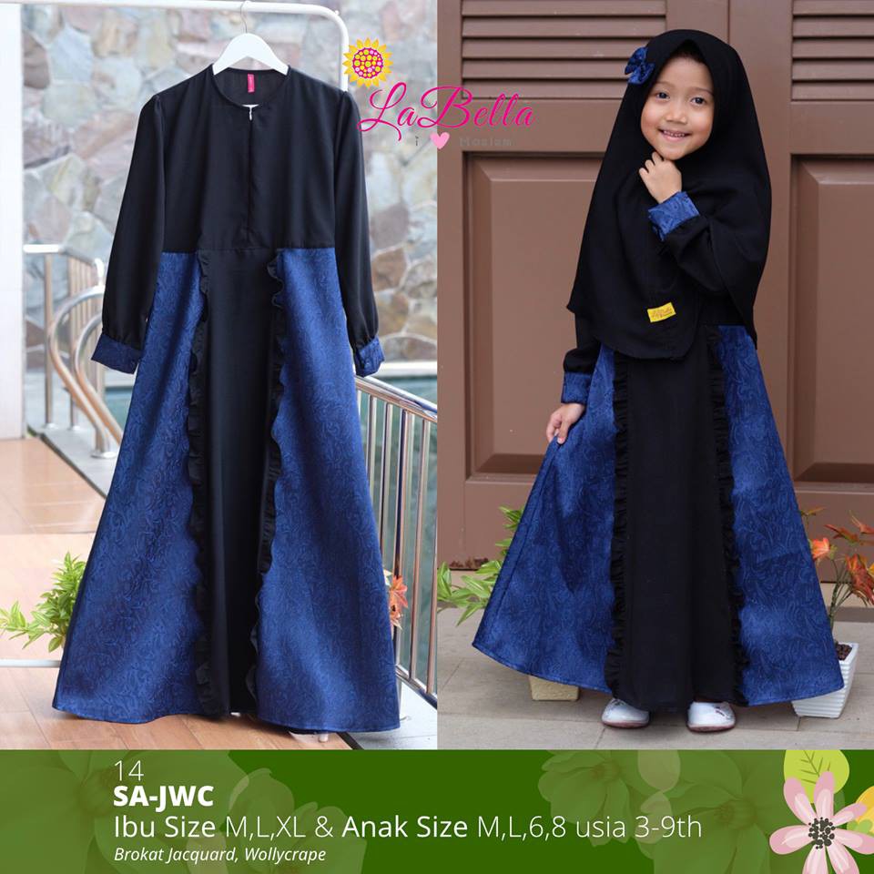 GAMIS COUPLE MOM n KID SA-JWC NAVY HITAM BROKAT JACGUARD,SARIMBIT KELUARGA