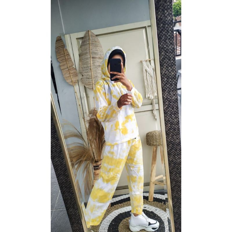 One Set Hodie Tie Dye Murah I One Set Hoodie Trendy Viral Hodie Tiedye Kece