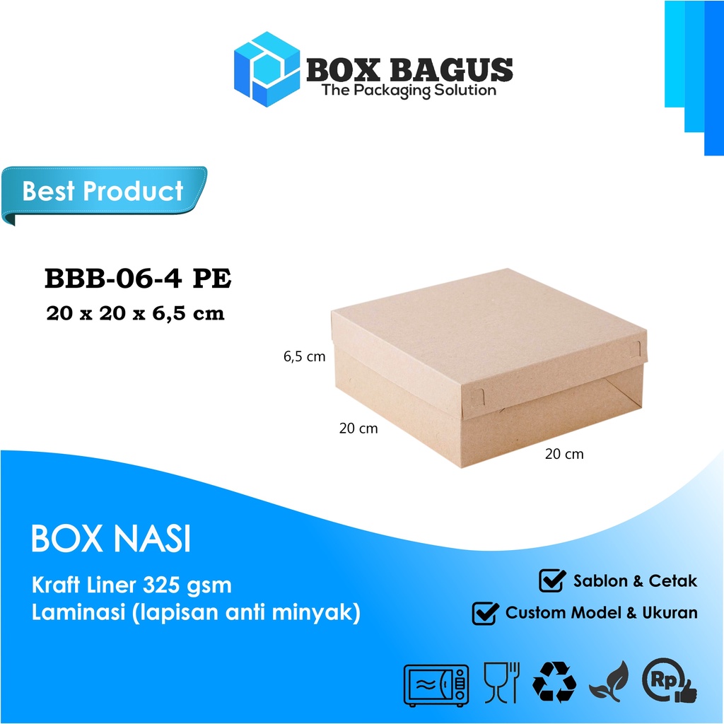 BOX DUS 20x20x6,5 KRAFT 325 GSM LAMINASI - KOTAK HAMPERS MAKANAN NASI ROTI KUE SNACK