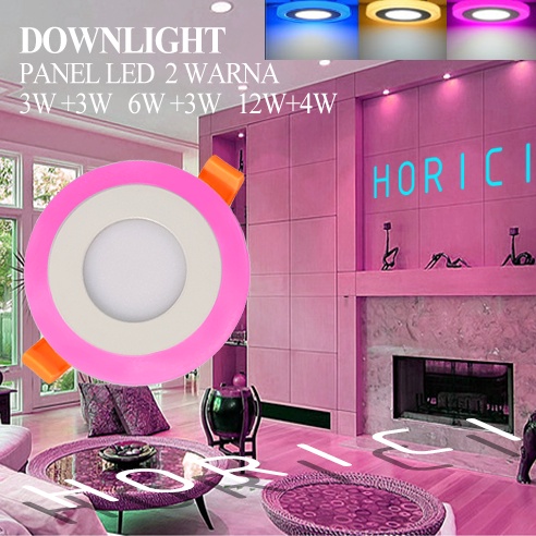 2 WARNA 12W+4Watt DOWNLIGHT TENGAH PUTIH+SAMPING BIRU PINK KUNING/BULAT HIAS DOWNLIGHT PANEL LED