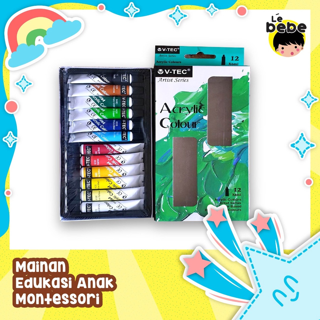 LE BEBE Sensory Play Montessori Cat Acrylic 6 ml 12 Colour Merk v Tech Artist Series Water / Mainan 