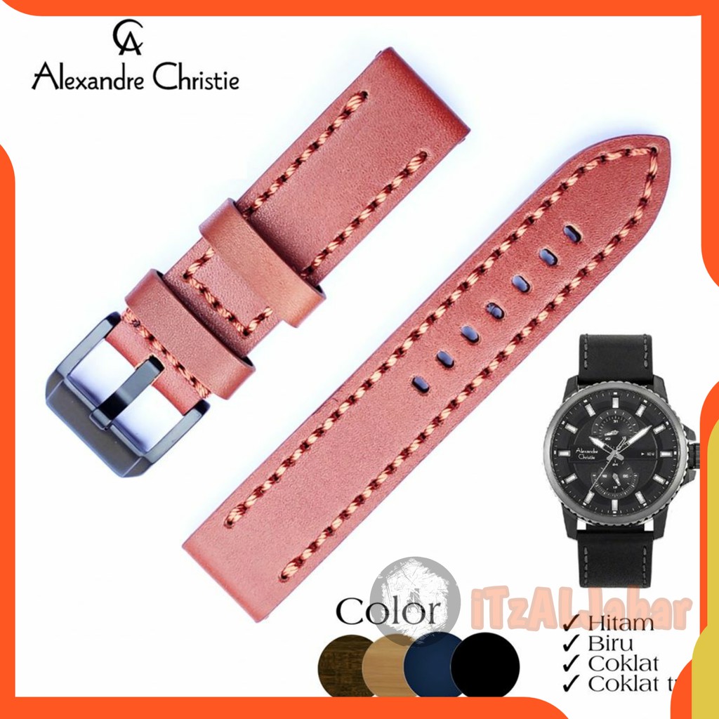 Tali jam tangan Alexandre christie 6507 kulit Asli Leather strap