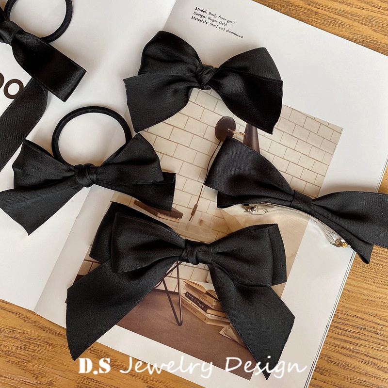 JEPIT RAMBUT PITA HITAM KLIP BLACK BOW HAIR CLIP SNAP KARET IKAT ELEGAN SATIN SILK KAIN MUTIARA PEARL RIBBON HAIRCLIP BESAR SOFT COLOR WARNA PASTEL HAIR SNAP AKSESORIS ACCESSORIES PIN KOREA PRINCESS STYLE