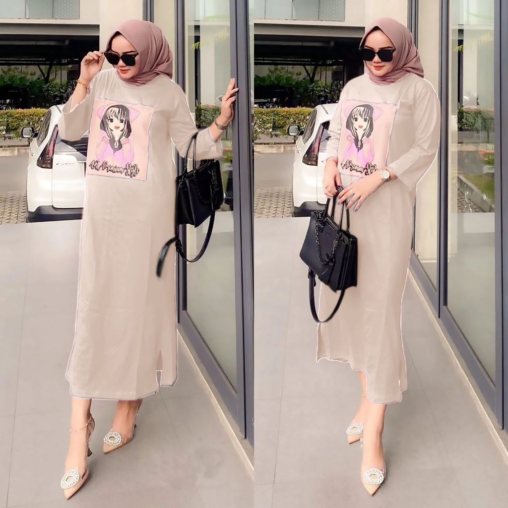 2 UKURAN L DAN XL LONG DRESS ATIKA KR FASHION PAKAIAN BUSANA WANITA DRESS GAMIS MAXI BAHAN BABYTERRY