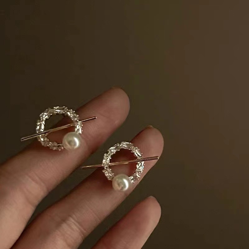 Anting Tusuk Gantung Desain Kembang Api Hias Zircon + Mutiara Untuk Wanita