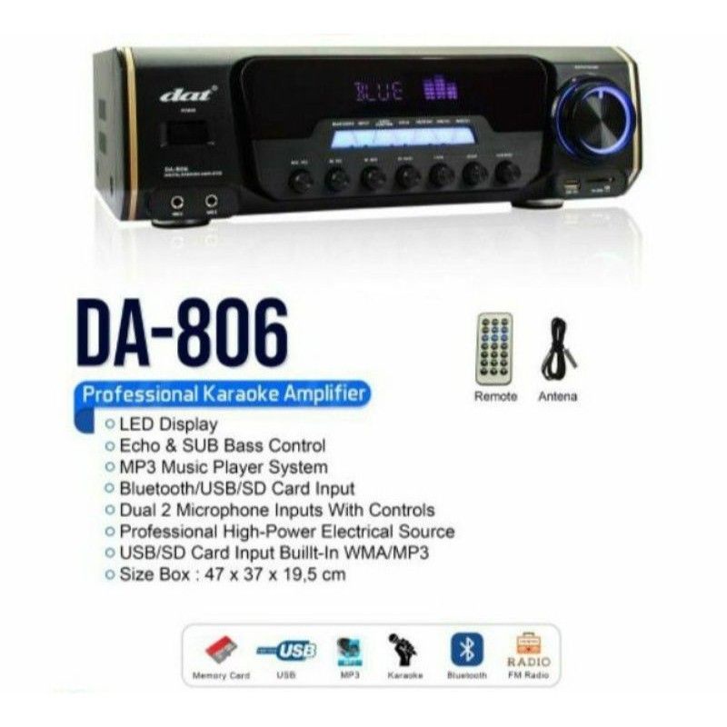 gm POWER PROFESSIONAL KARAOKE AMPLIFIER DAT DA 806 DA806 LED DISPLAY ECHO BASS MP3 MUSIC PLAYER BLUE
