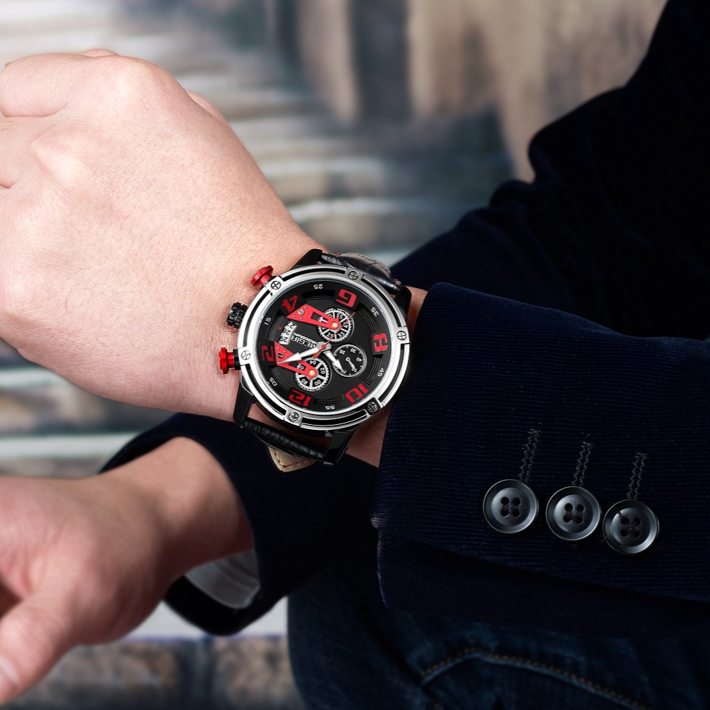 MEGIR 2078 Jam Tangan Pria Analog Chronograph Tali Kulit WATCHKITE WKOS