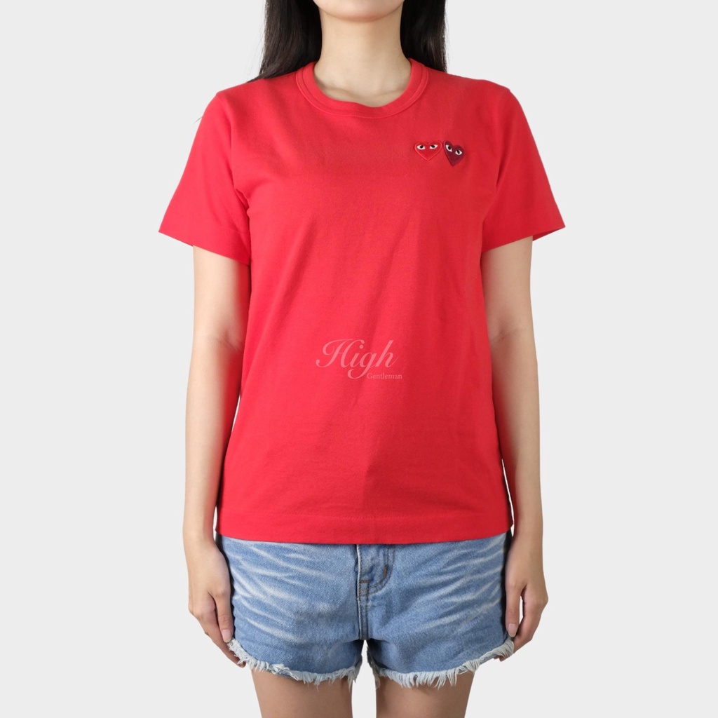 CDG Women Double Heart Tee Red 100% Authentic