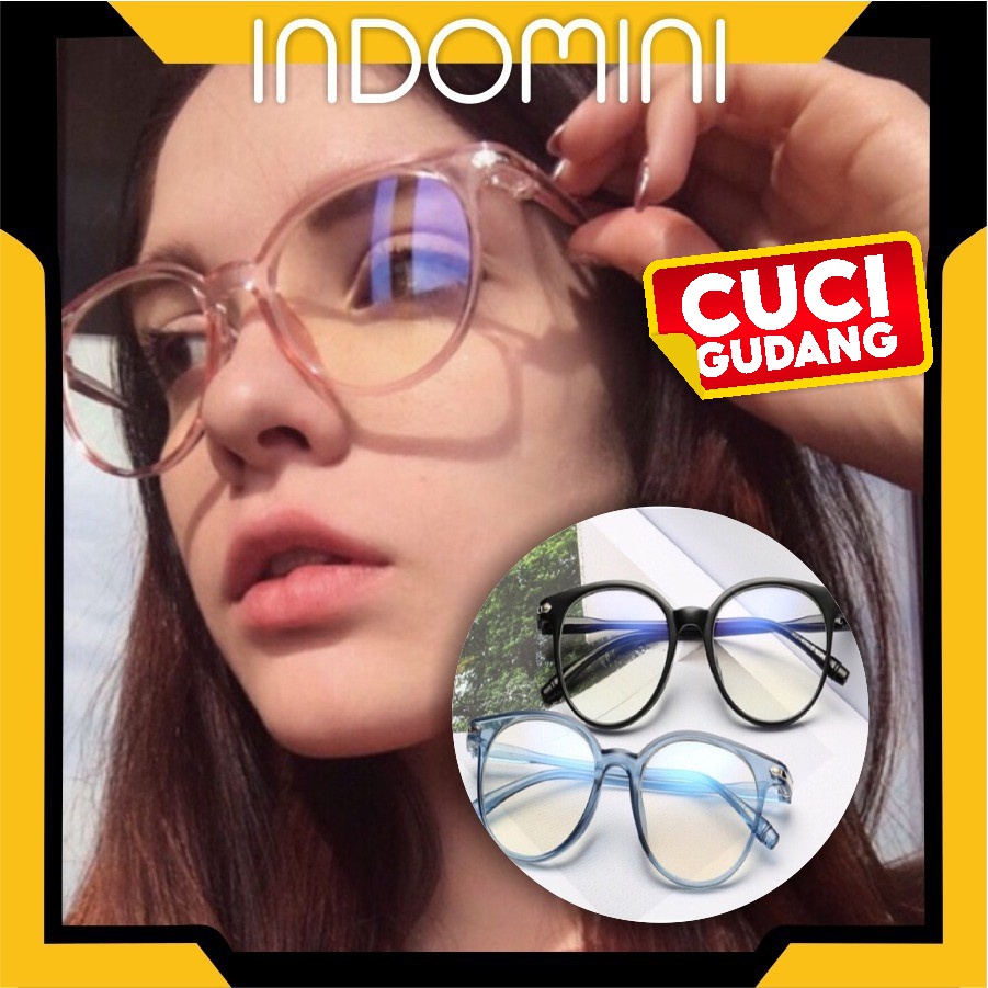 INDOMINI KACA MATA ANTI RADIASI WANITA PRIA KACAMATA KOREA FRAME SUNGLASSES LENSA TRANSPARAN R087