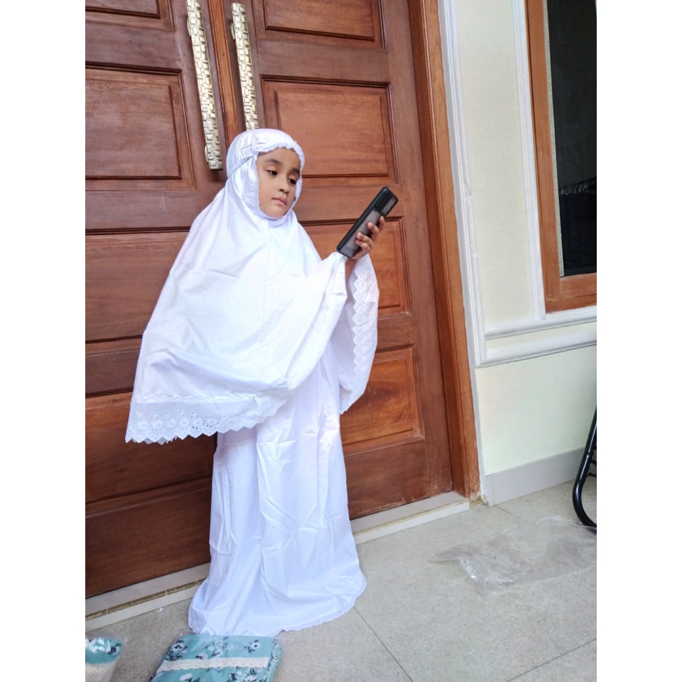 MUKENA RENDA ANAK ALESYA BAHAN KATUN PUTIH