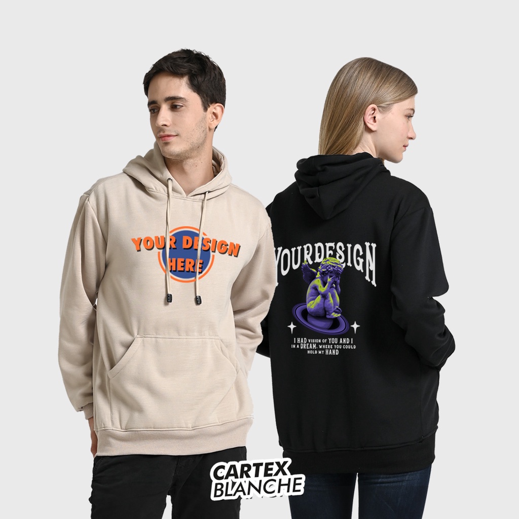 Jaket Hoodie Unisex Custom Nama dan Desain Sendiri dengan Sablon atau Bordir, Tersedia Ukuran M hing