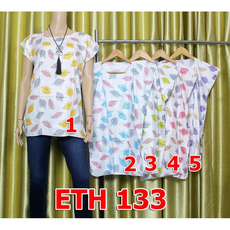 GROSIR BLOUSE ATASAN WANITA MOTIF DAUN ETH133 / KAOS HARIAN TERMURAH