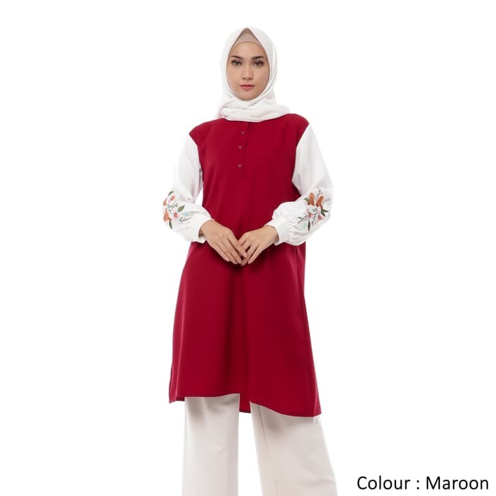 Atasan Wanita Original Martha Tunik Muslim Bordir Tazkia Hijab - Maroon