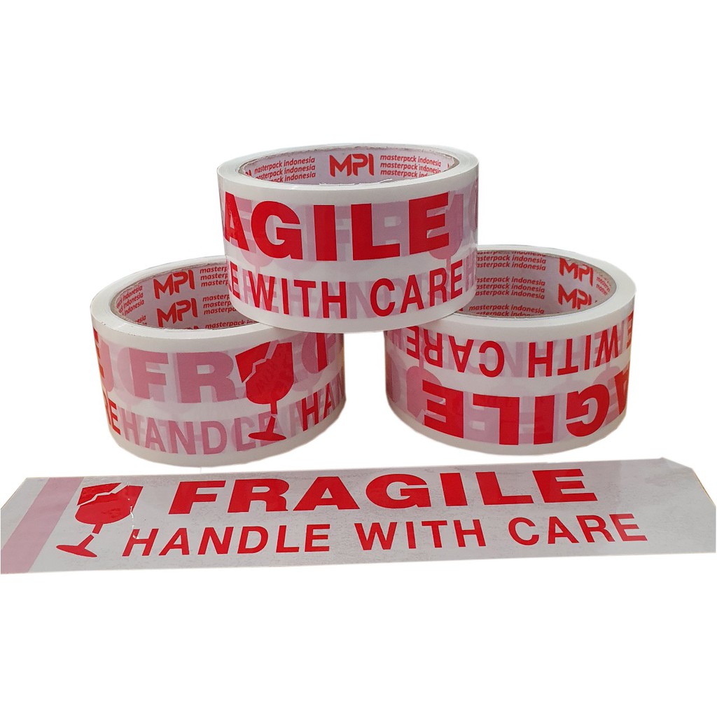 LAKBAN FRAGILE PUTIH HANDLE WITH CARE 50 YARD MASTER PACK INDONESIA