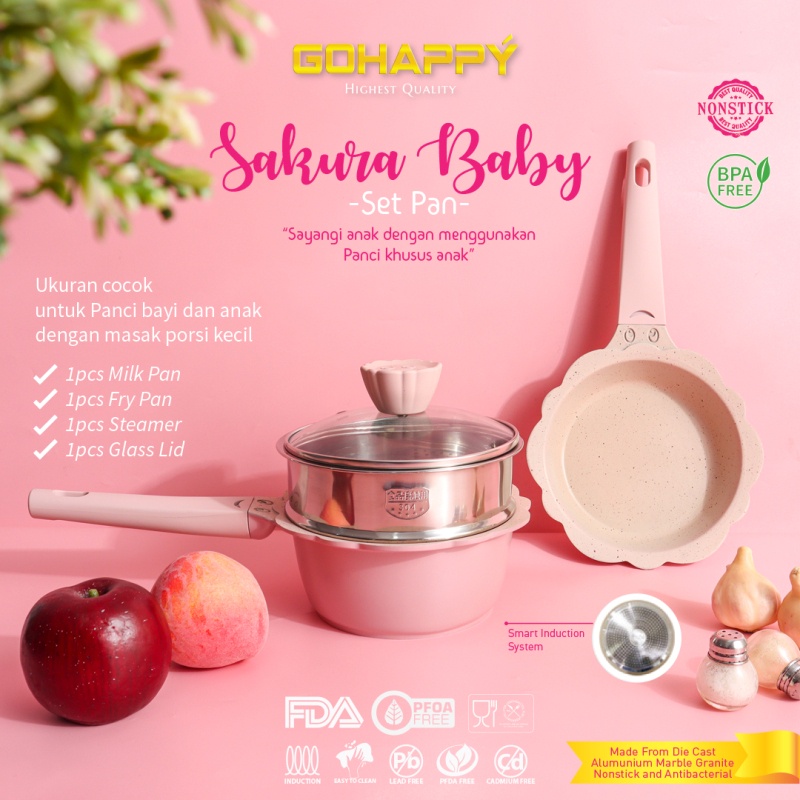 EVERLUX PANCI SET MPASI BAYI Mayba Cookware set sakura flower anti lengket - pfoa free - bisa kompor induction cooker