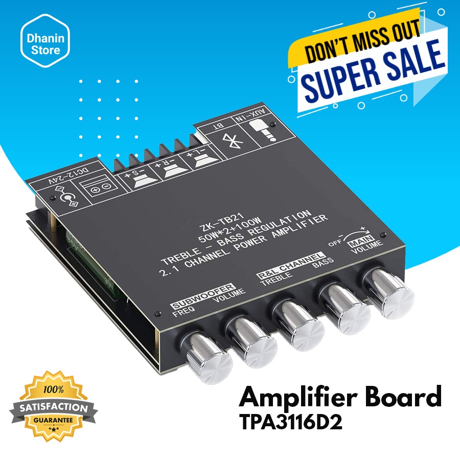 Kit Driver Modul Power Amplifier Amplifer Ampli Rakitan Mini Board Bluetooth 5.0 Class D Stereo 2.1 Subwoofer 12 Volt TPA3116D2 Murah