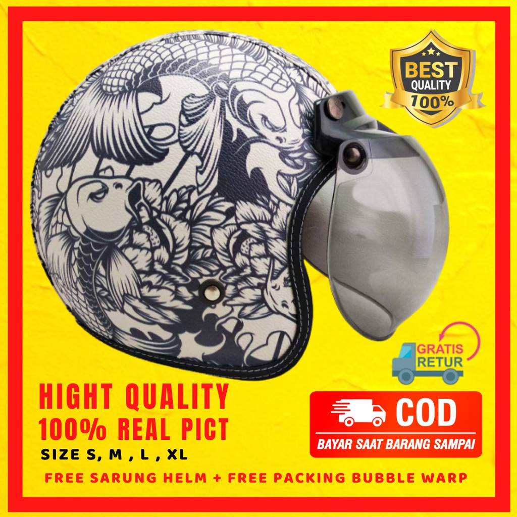 Helm Bogo Ikan Koi Hoki SNI Full Kulit Half Face Custom Polos Dewasa Cowok Cewek Anak Ori Datar