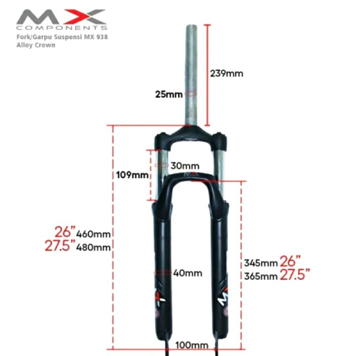 Fork Shock Suspensi MX Sepeda 26 27,5 - Ukuran 26