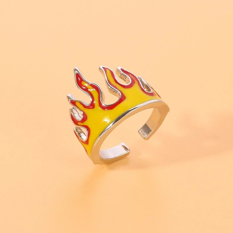 Cincin Model Terbuka Adjustable Desain Api Gaya Punk Hip Hop Untuk Pria Dan Wanita