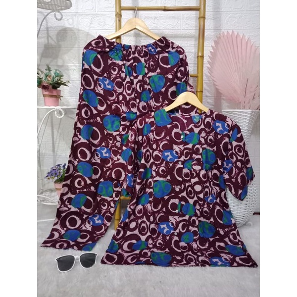 PIYAMA WANITA LENGAN PENDEK JUMBO KOMBINASI ONE SET PIYAMA WANITA RAYON MOTIF MURAH JUMBO KEKINIAN  PAJAMAS RAYON MOTIF KOMBINASI-Motif6
