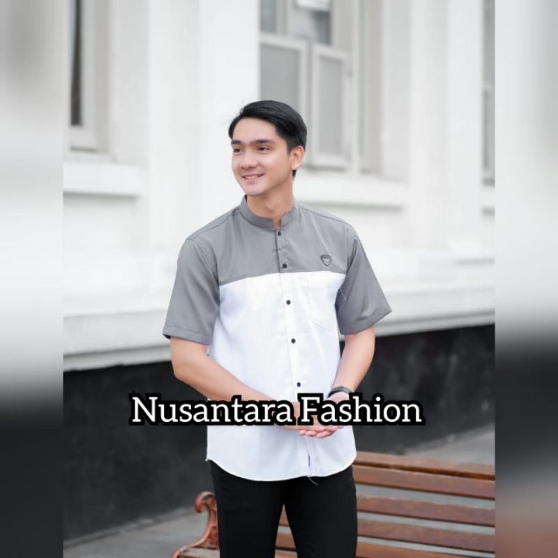 Baju Koko Dewasa Baju Koko Fashion Muslim 2022 SIZE ML XL XXL-Koko abu putih
